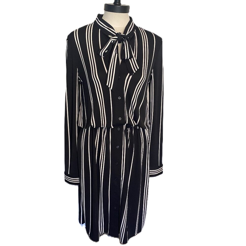 NWT ANN TAYLOR Black/Cream Vertical Striped Dress sz S